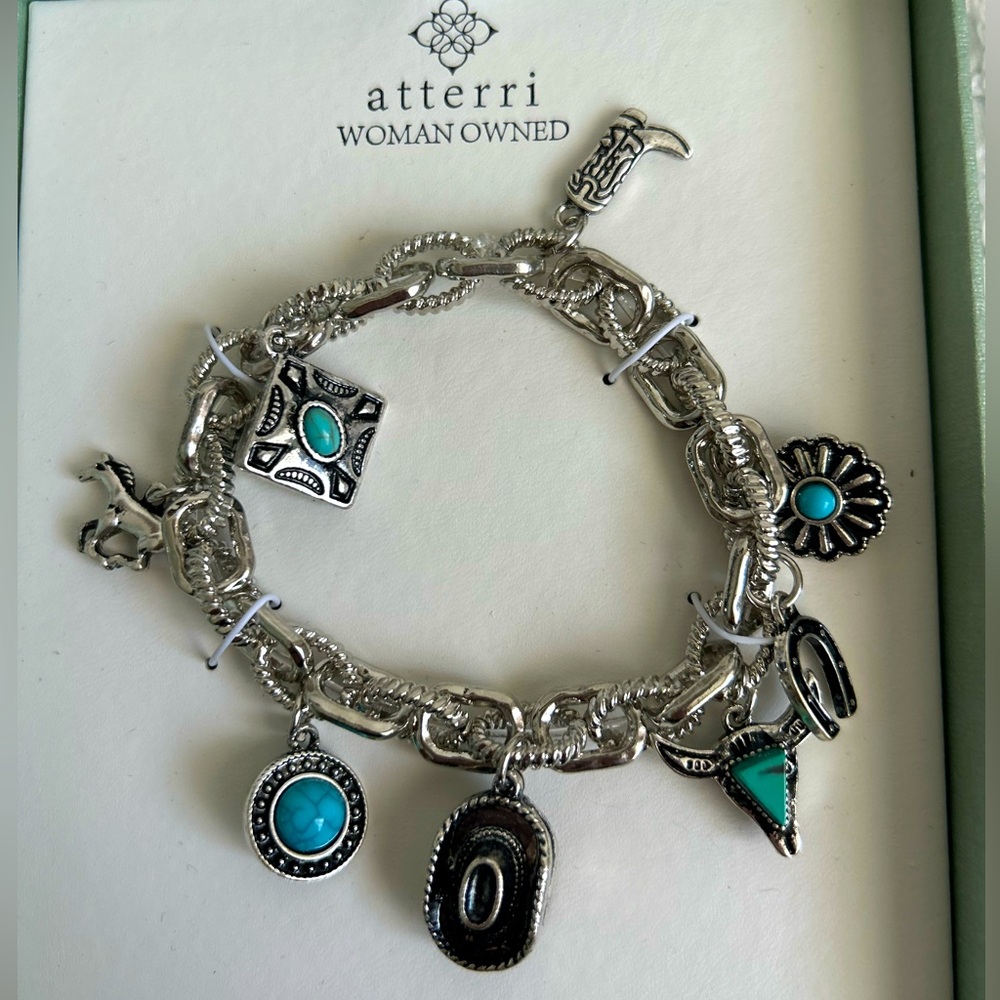 Silver and Turquoise Charm Bracelet